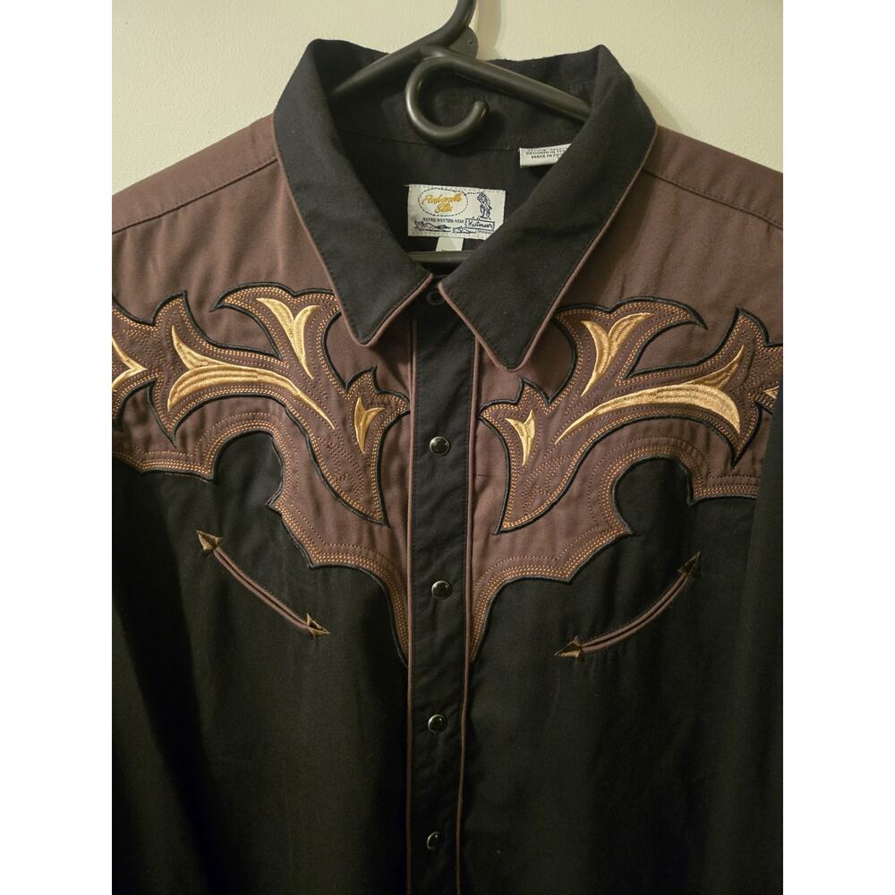 Vintage Panhandle Slim Black Mens XXL Pearl Snap Embroidered Western Shirt Rare - Picture 2 of 10